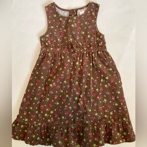 Girls OshKosh brown floral corduroy sleeveless dress ruffled bottom size 5